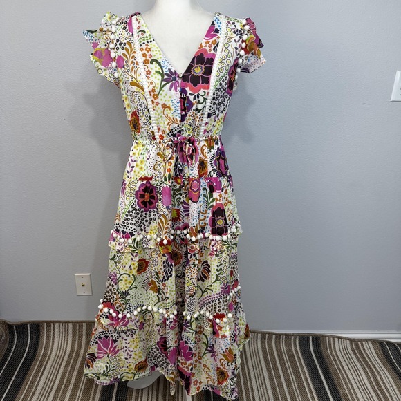J. Crew Dresses & Skirts - J.Crew Pom Pom Dress Women's 6 Multicolor‎ Ratti Retro Floral Tiered Ruffle Maxi